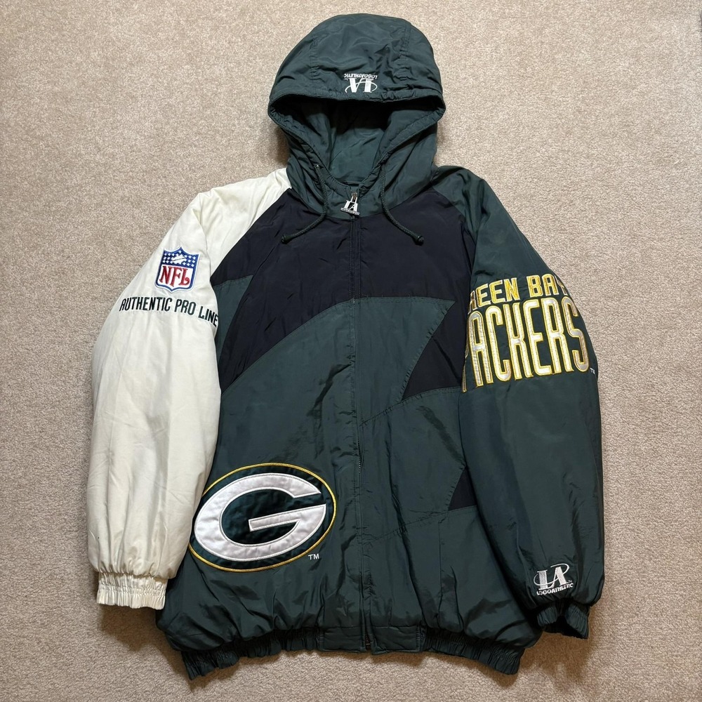 Vtg Green Bay Packers Puffer Jacket XL NFL Pro Line Logo Athletic 90s Sharktooth